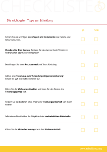 Dies ist eine Checkliste für Tipps zur Scheidung.